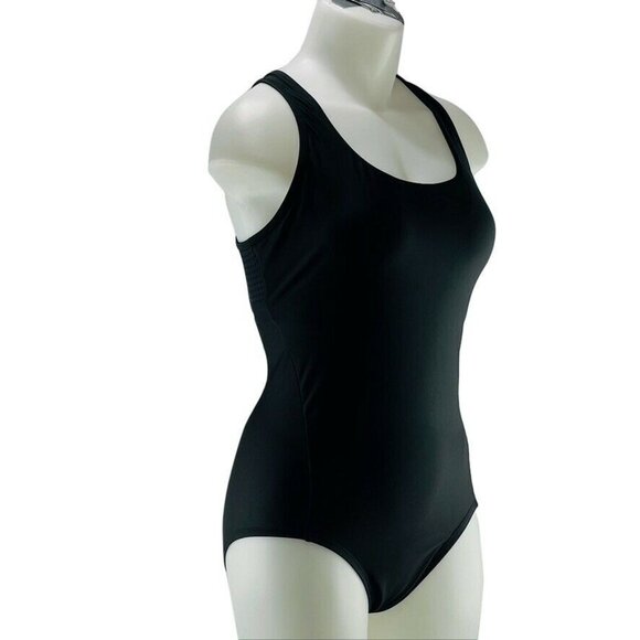 NIKE Swimsuit Black One Piece Side Panel Racer Back W/ Mesh Insert Womens Size M - Picture 3 of 7